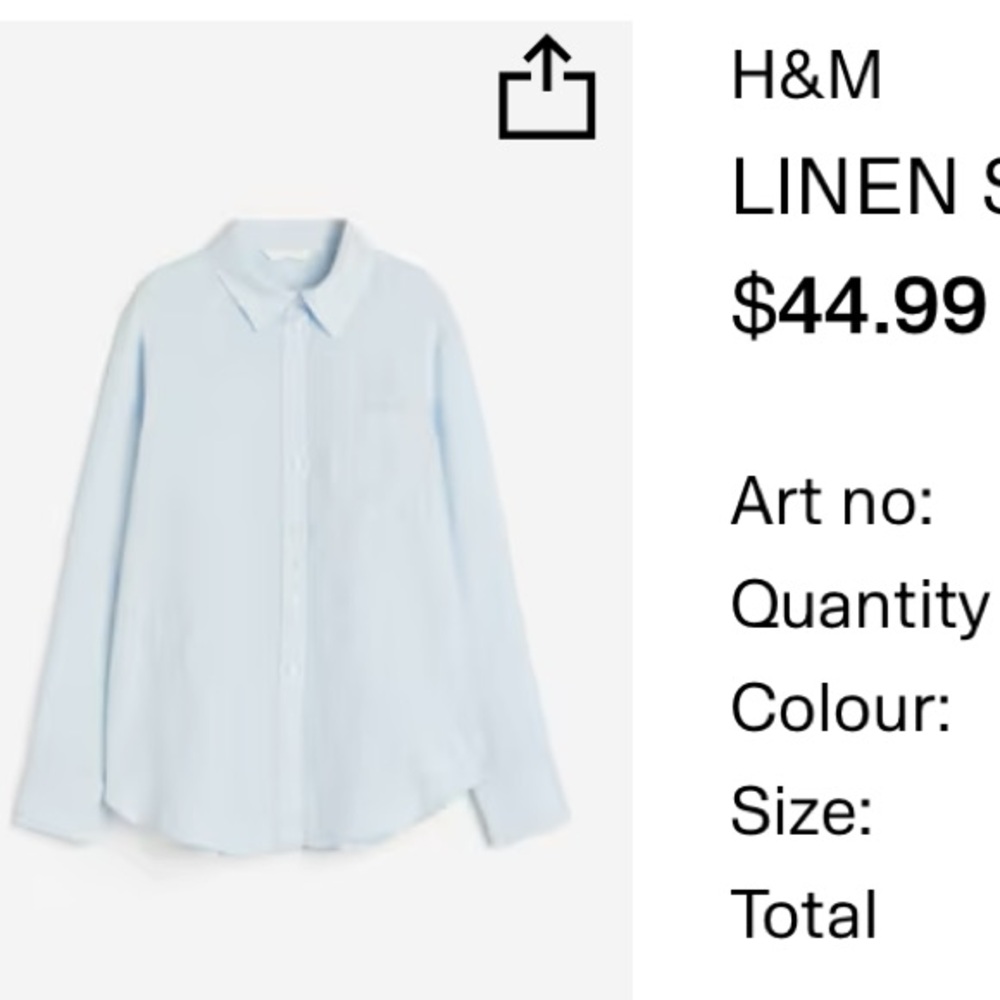 H&M Pale Blue Linen-Blend Button-Down Shirt